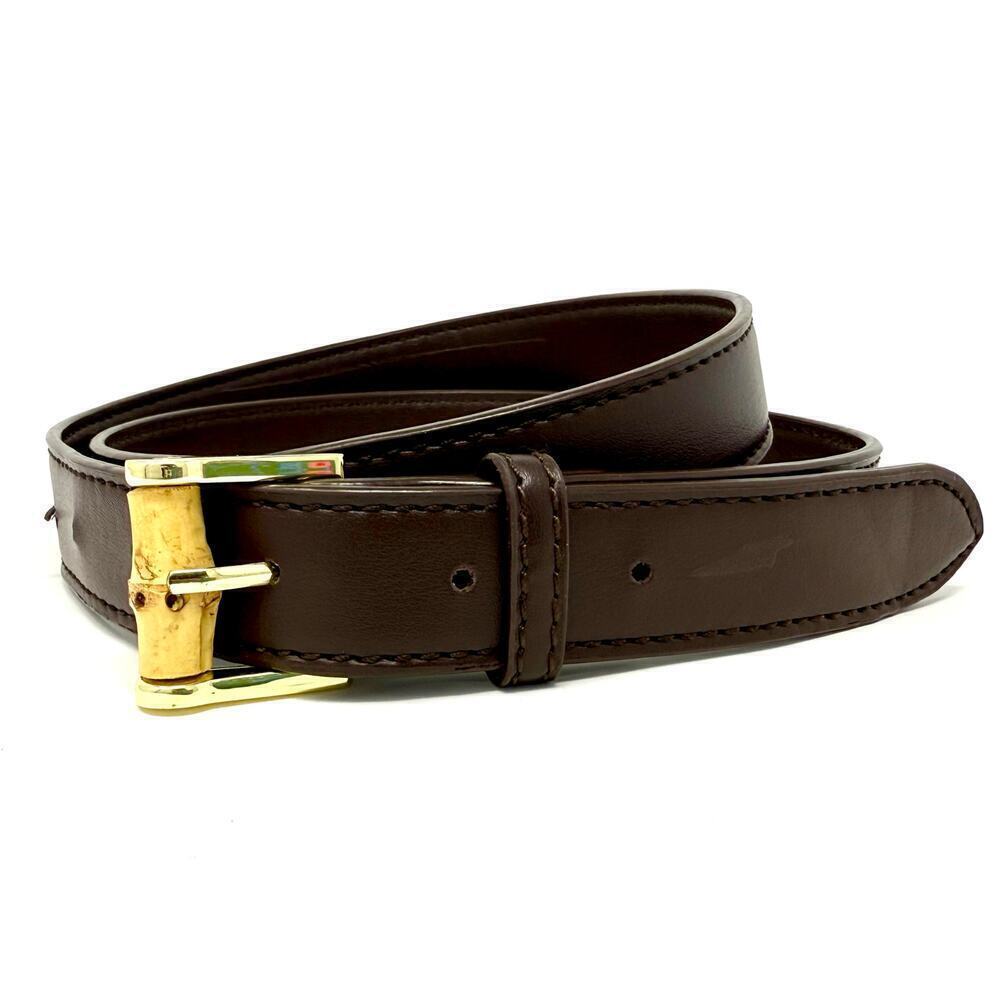 Faux Brown Leather Belt Gold and Bamboo Buckle Women's VGUC - Picture 3 of 5